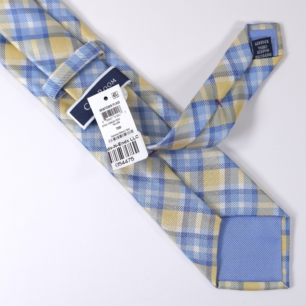 NWT ▪️ CLUB ROOM Men's Necktie, Plaid Pattern, Yellow & Blue. REGULAR PRICE $55 - Picture 8 of 11